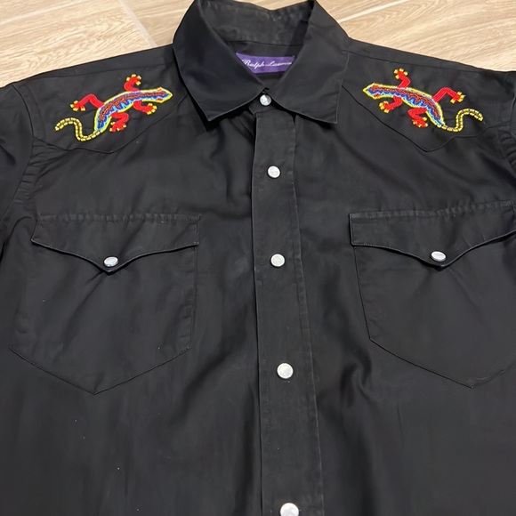 Ralph Lauren Purple label beaded Western shirt size M pearl snap buttons Cowboy - Picture 9 of 14